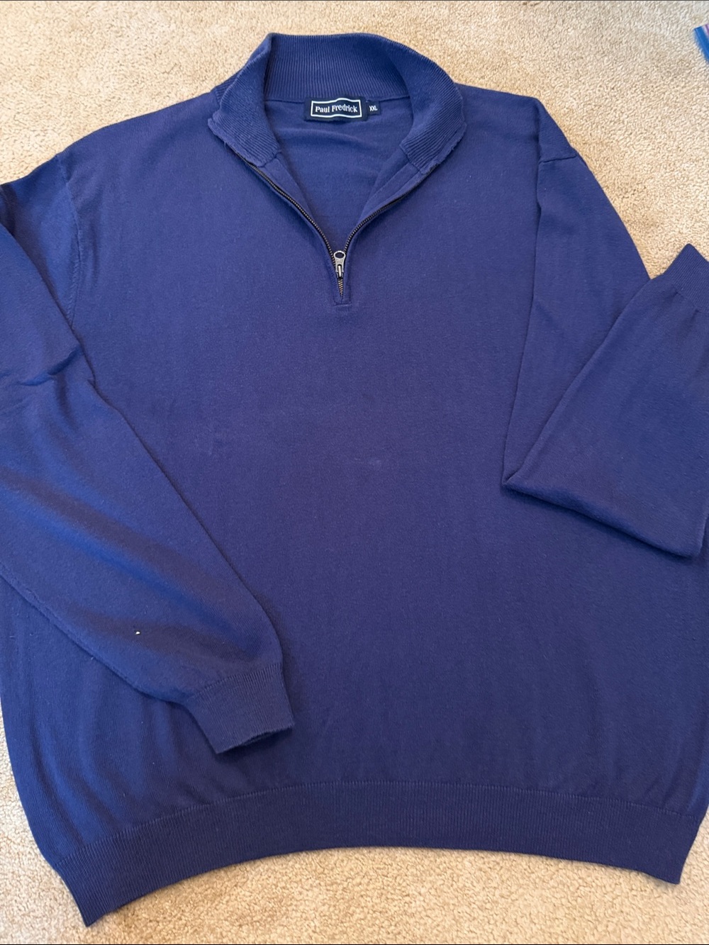 Paul Fredrick Navy Blue Quarter-Zip Pullover Sweater